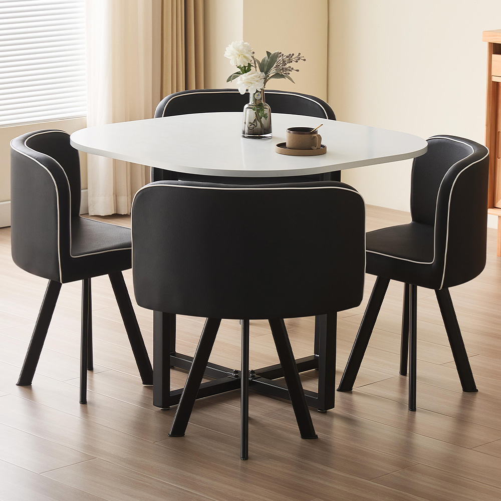 Comfy Living Metal 4 Seater Dining Set White and Black Image 1