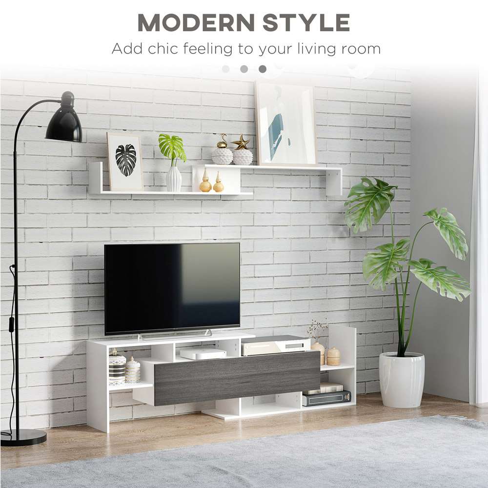 Portland Single Door White and Grey TV Cabinet with Wall Shelf Image 4