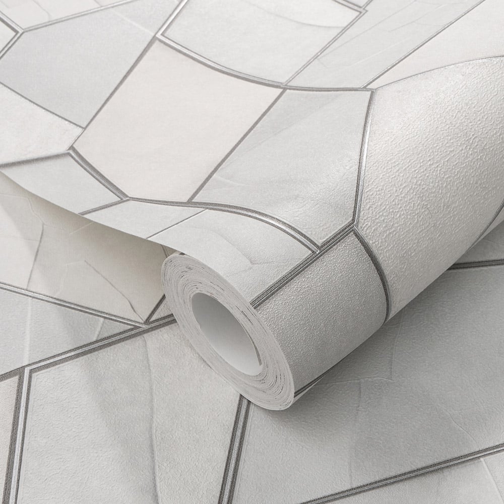 Elle Decoration Mosaique Light Grey and Silver Textured Vinyl Wallpaper by Erismann Image 3