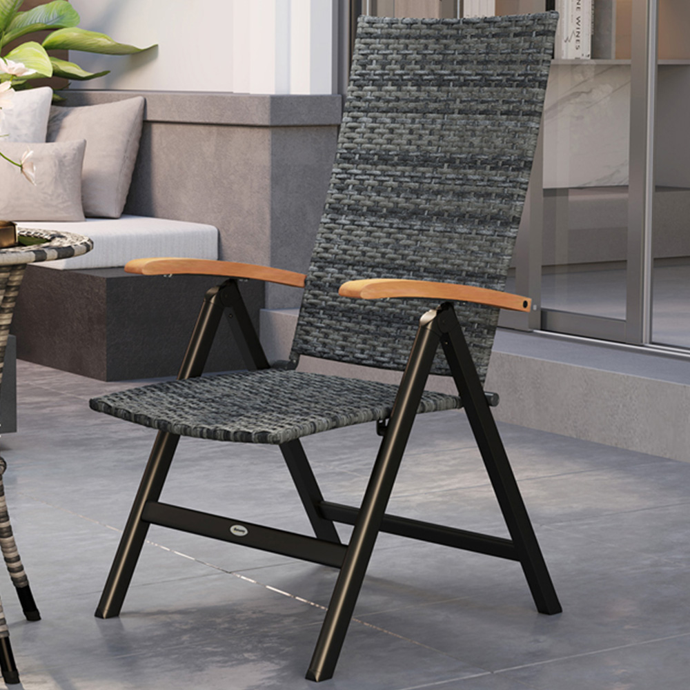 Outsunny Mixed Grey Rattan Folding Garden Chair Image 1