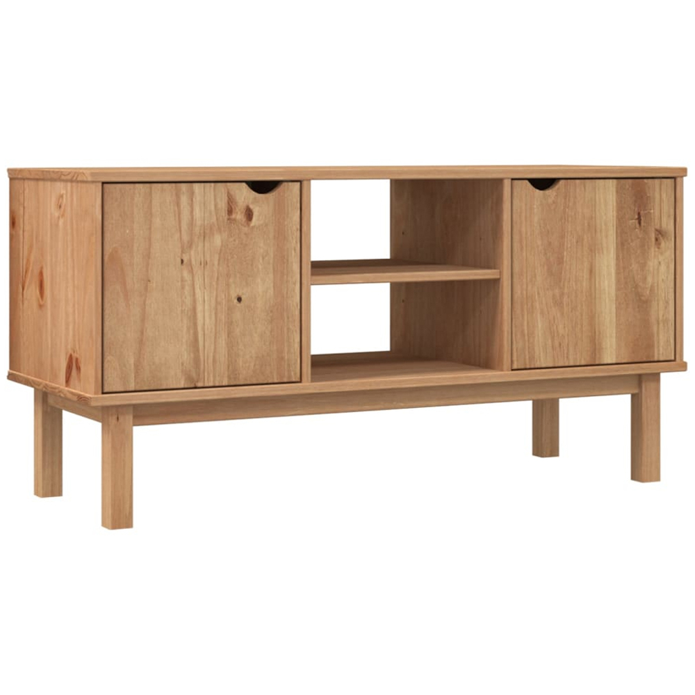 vidaXL Otta 2 Door 2 Shelf Brown Solid Pine Wood TV Cabinet Image 2