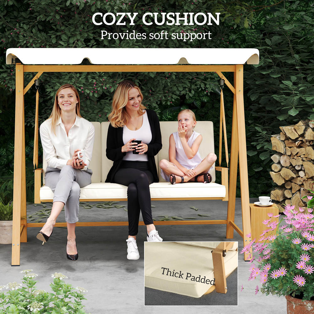 Outsunny 3 Seater Beige Garden Swing Bench with Adjustable Canopy and Cushion Image 7