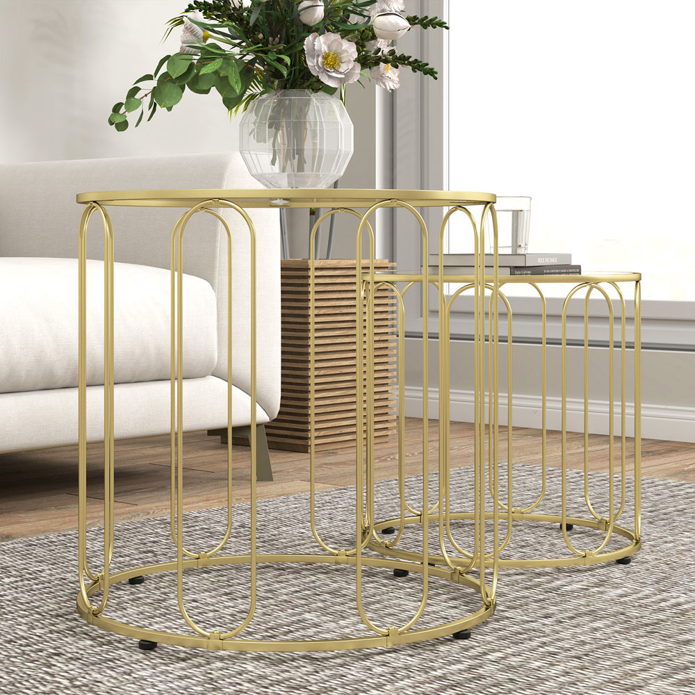 HOMCOM Gold Metal Frame Nesting Coffee Table Set of 2 Image 4