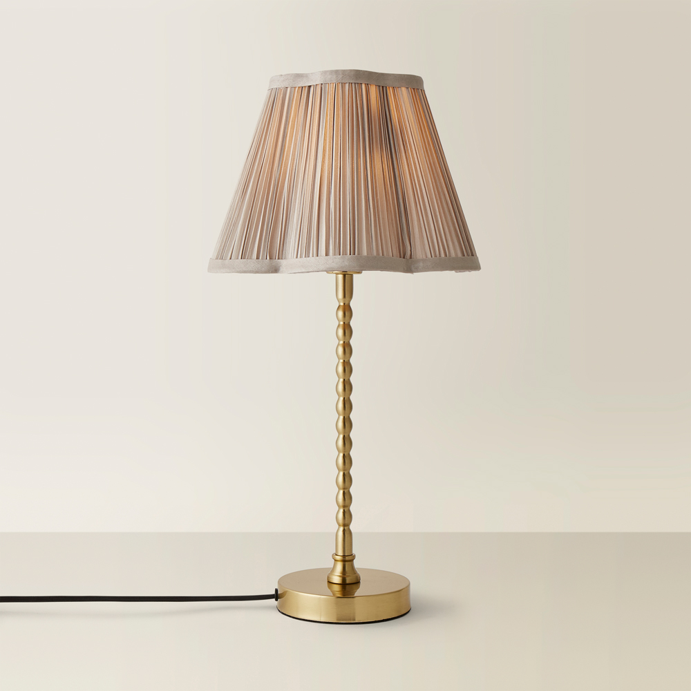 ValueLights Maeve Light Grey Pleat Faux Silk Scallop Shade Gold Bobbin LED Table Lamp Image 5
