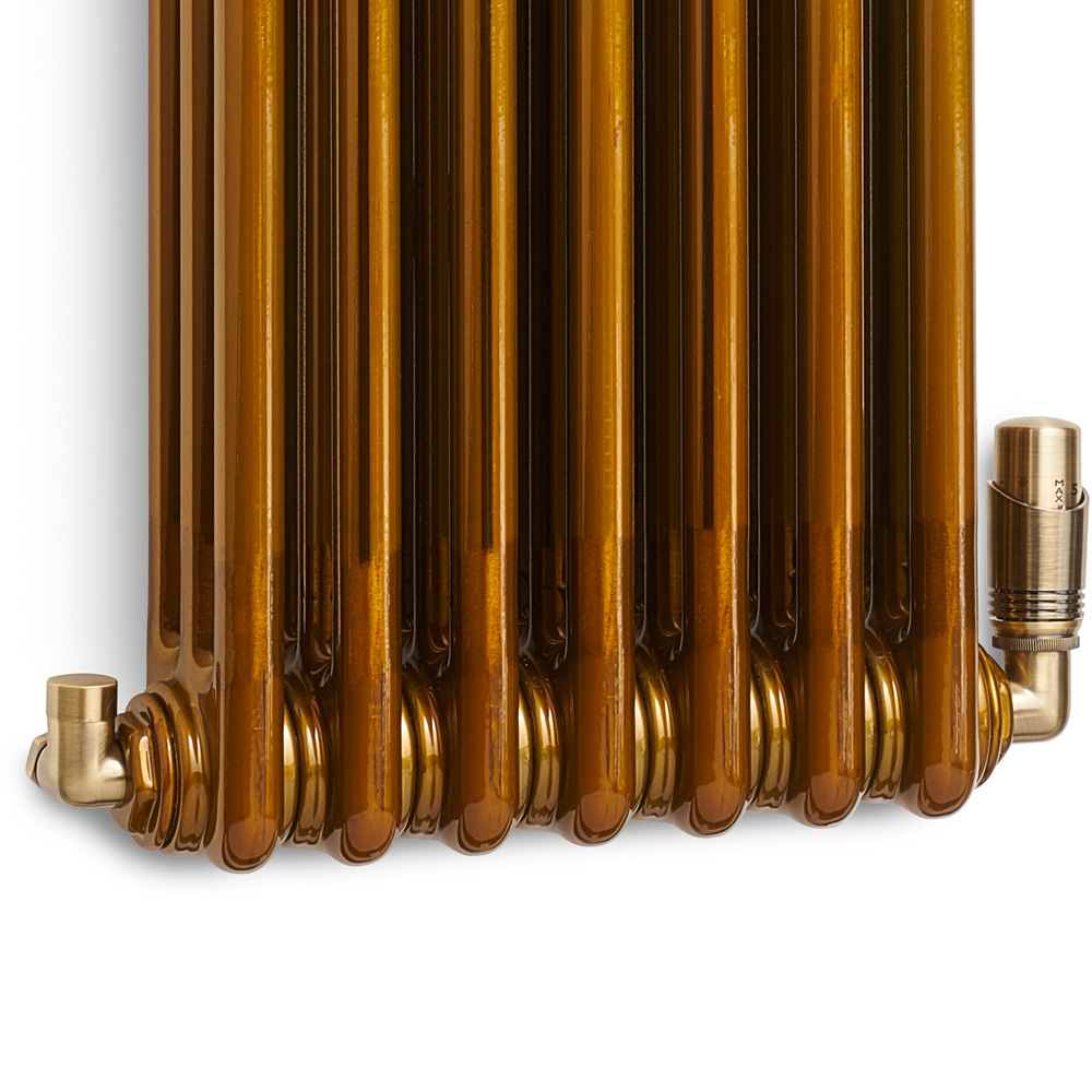 Terma Cylindrical Antique Brass 3-Axis Thermostatic Radiator Valve and Lockshield Set Image 6