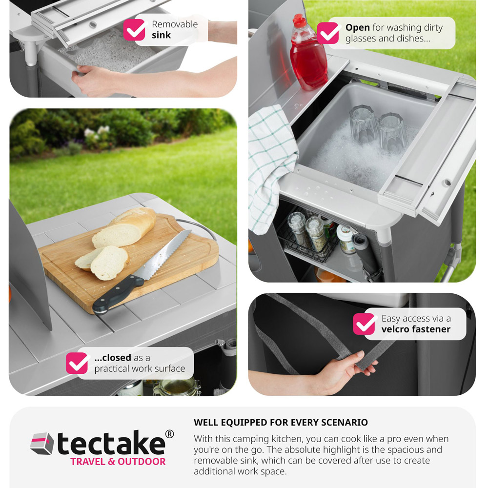 tectake 4 Compartment Grey Foldable Camping Kitchen Image 4