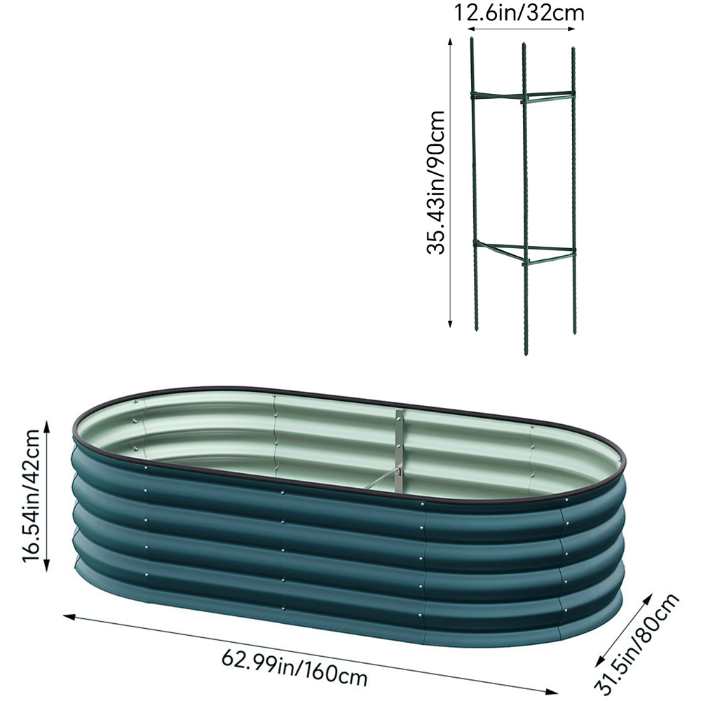 Living and Home Large Green Galvanised Steel Raised Garden Bed 42 x 80 x 160cm Image 9