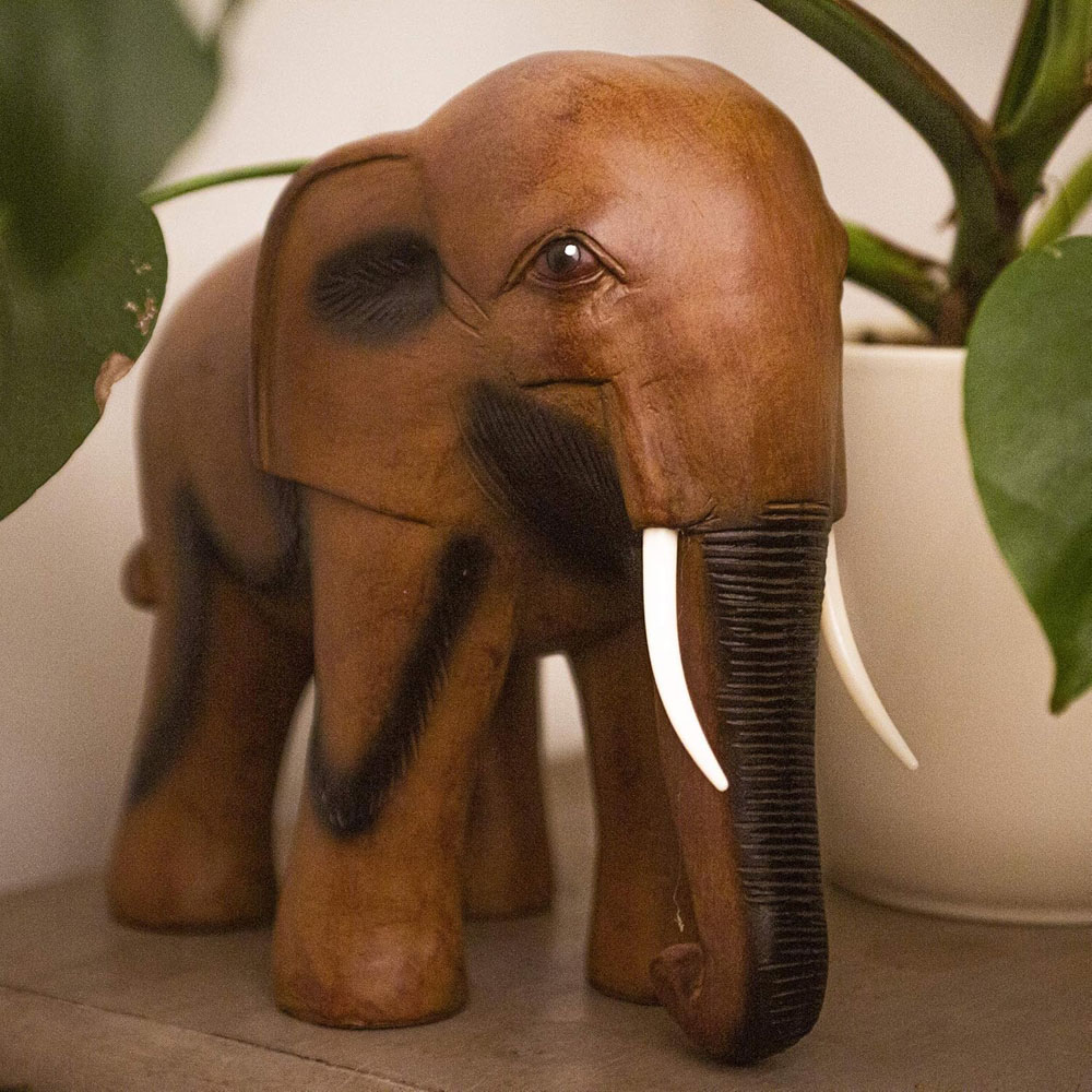 Marco Paul Large Wood Effect Elephant Garden Ornament Image 2