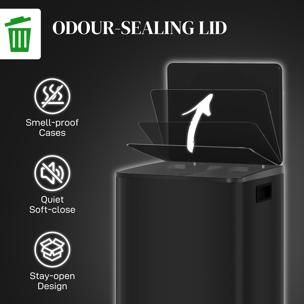 HOMCOM Double Black Pedal Bin with Soft-Close Lid 25L Image 6