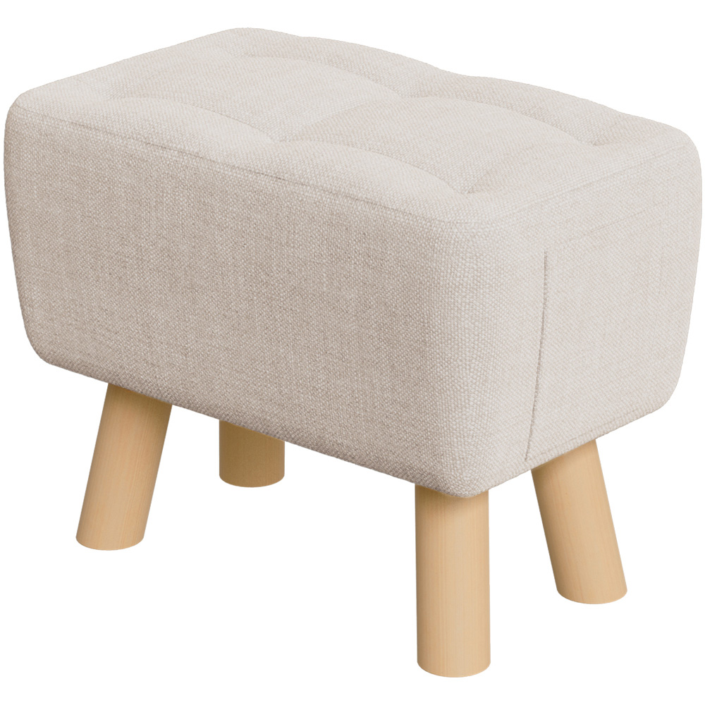 Living and Home Beige Linen Footstool with Oak Legs and Side Pocket Image 2
