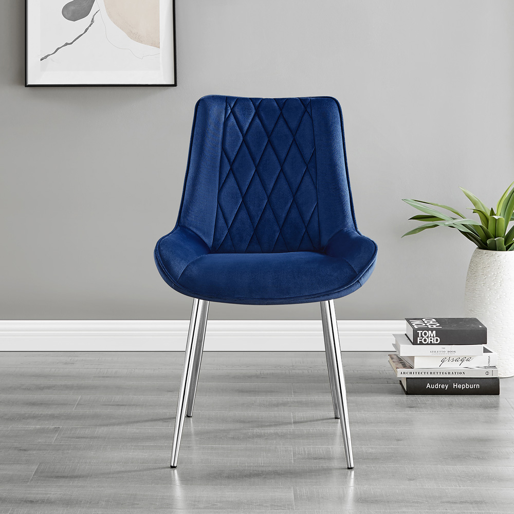 Furniturebox Copeland Cesano Marble Effect 2 Seater Dining Set White Navy and Chrome Image 4