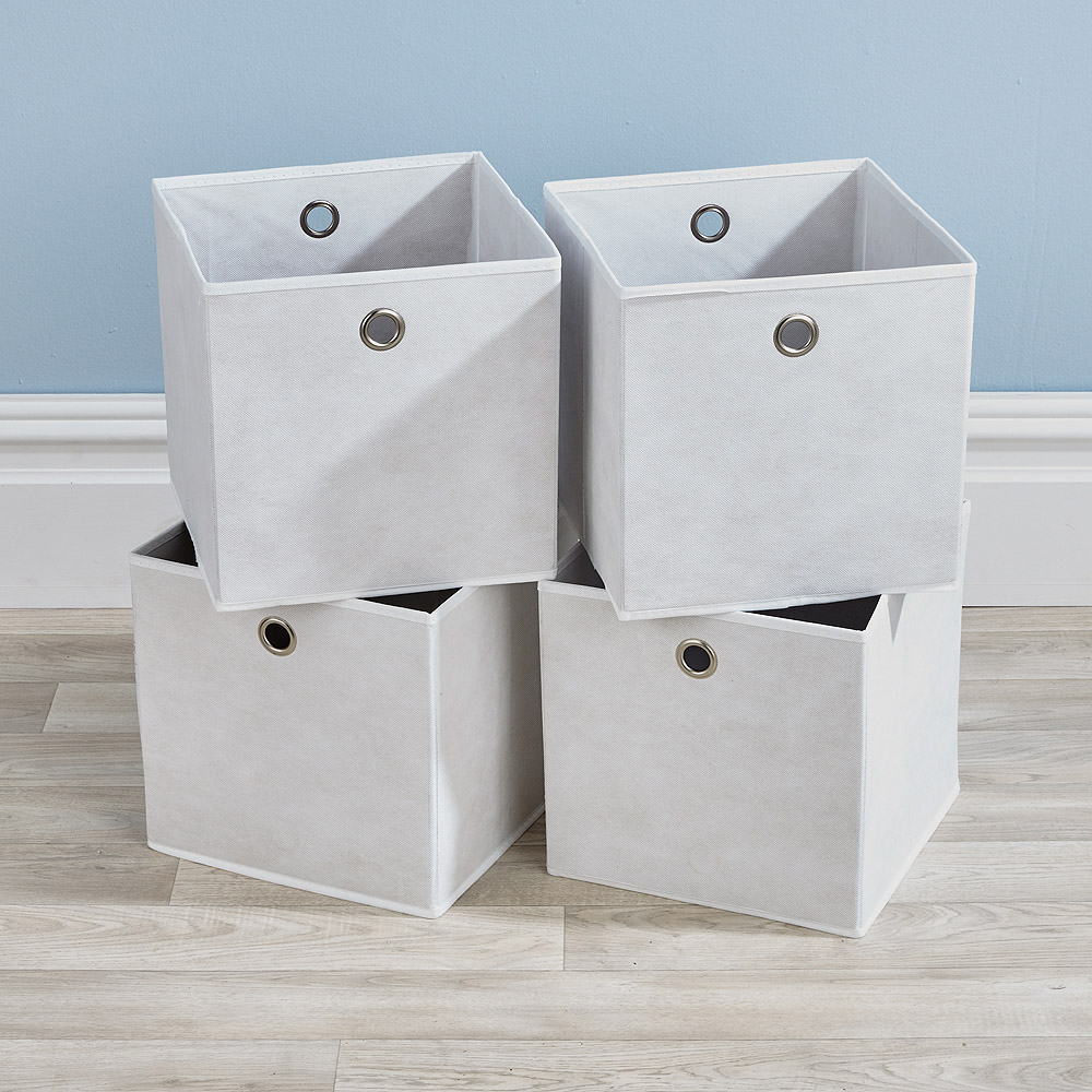 Home Source Cream Fabric Cube Storage Box 4 Pack Image 5