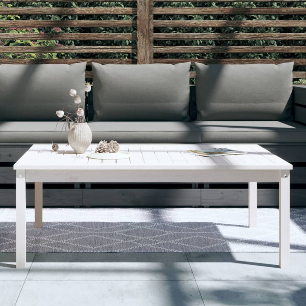 vidaXL White Solid Pine Wood Slatted Garden Table 121 x 82.5cm Image 7