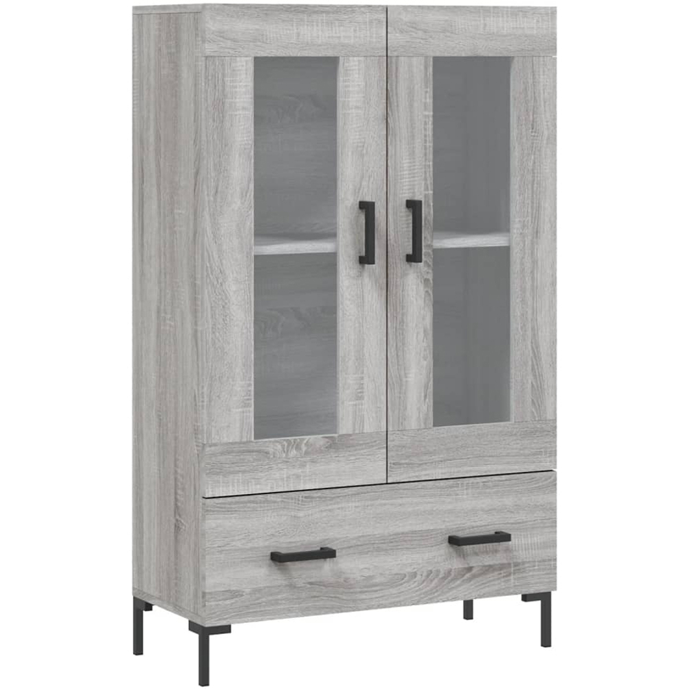 vidaXL 2 Glass Door Single Drawer Grey Sonoma Highboard with Black Handle Image 2
