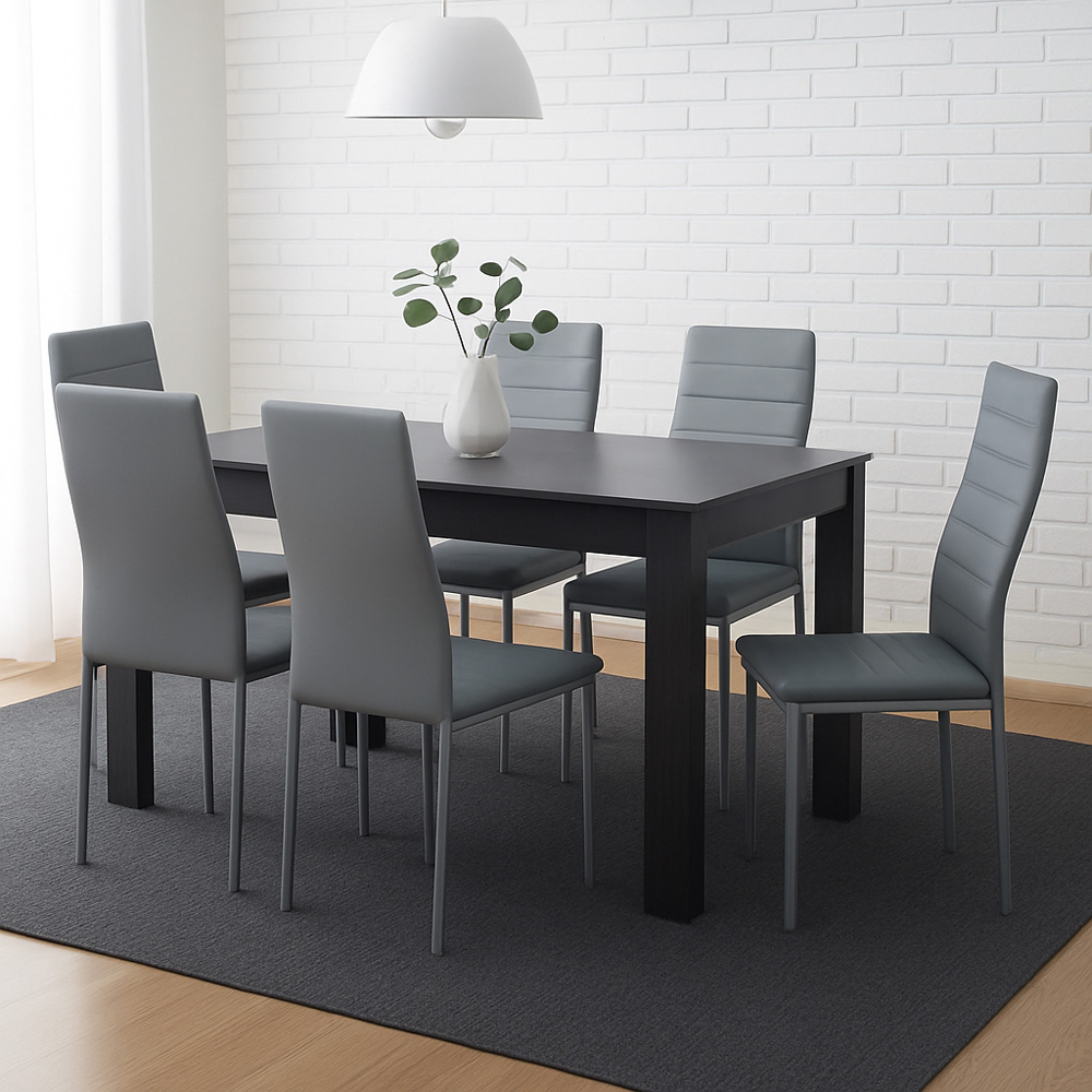 Kosy Koala 6 Seater Faux Leather Dining Set Grey Image 4