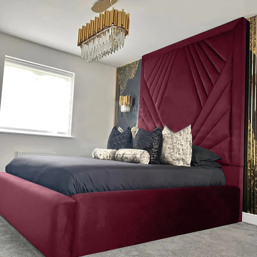Eleganza Home Solia Super King Size Maroon Plush Velvet Bed Frame with Headboard Image 1