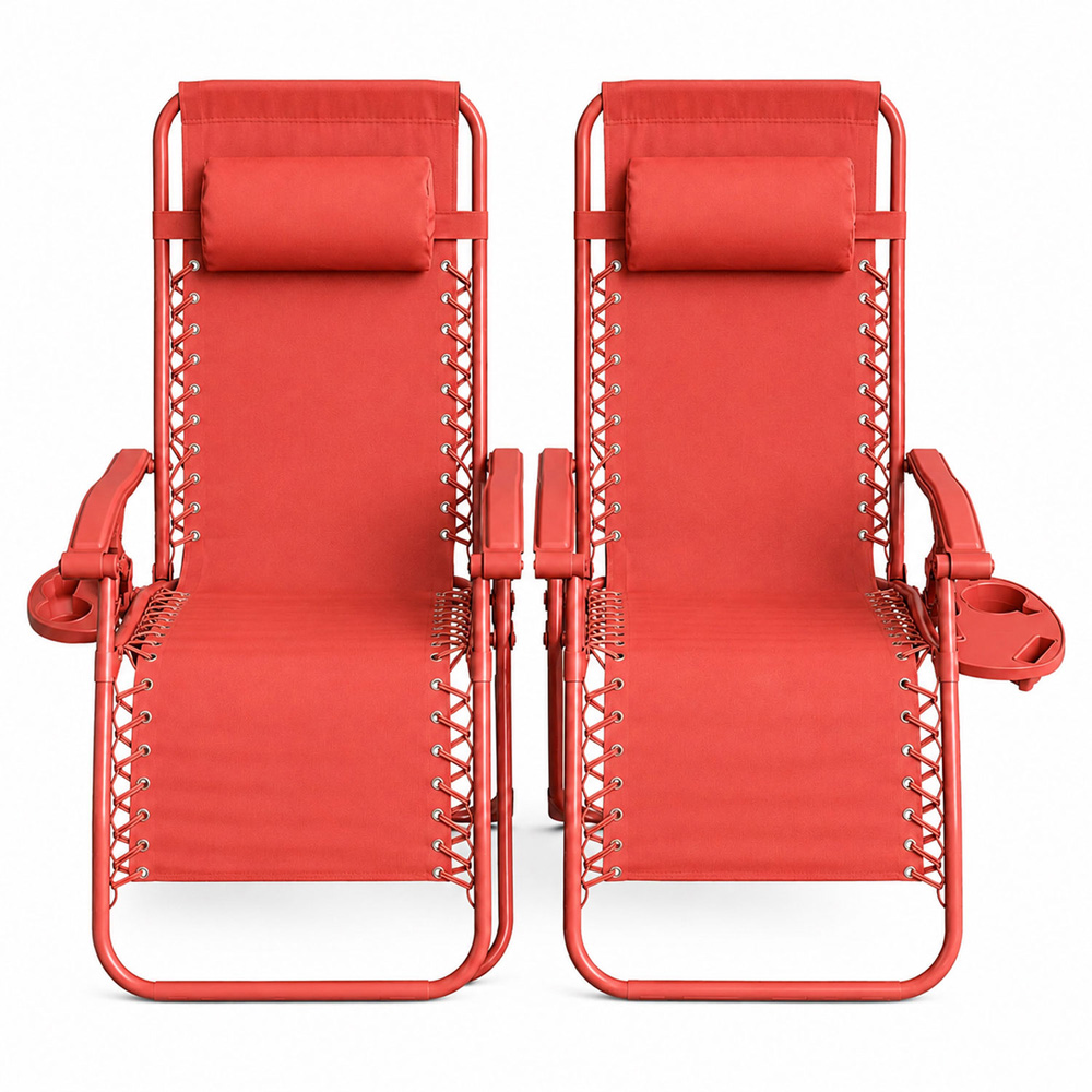 Neo Set of 2 Red Zero Gravity Reclining Foldable Sun Loungers Image 2