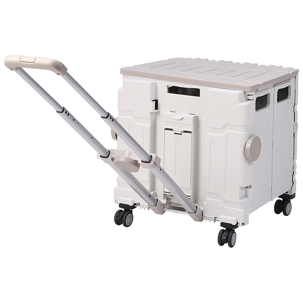 Living and Home White Collapsible Rolling Utility Cart with Telescoping Handle 50L Image 3