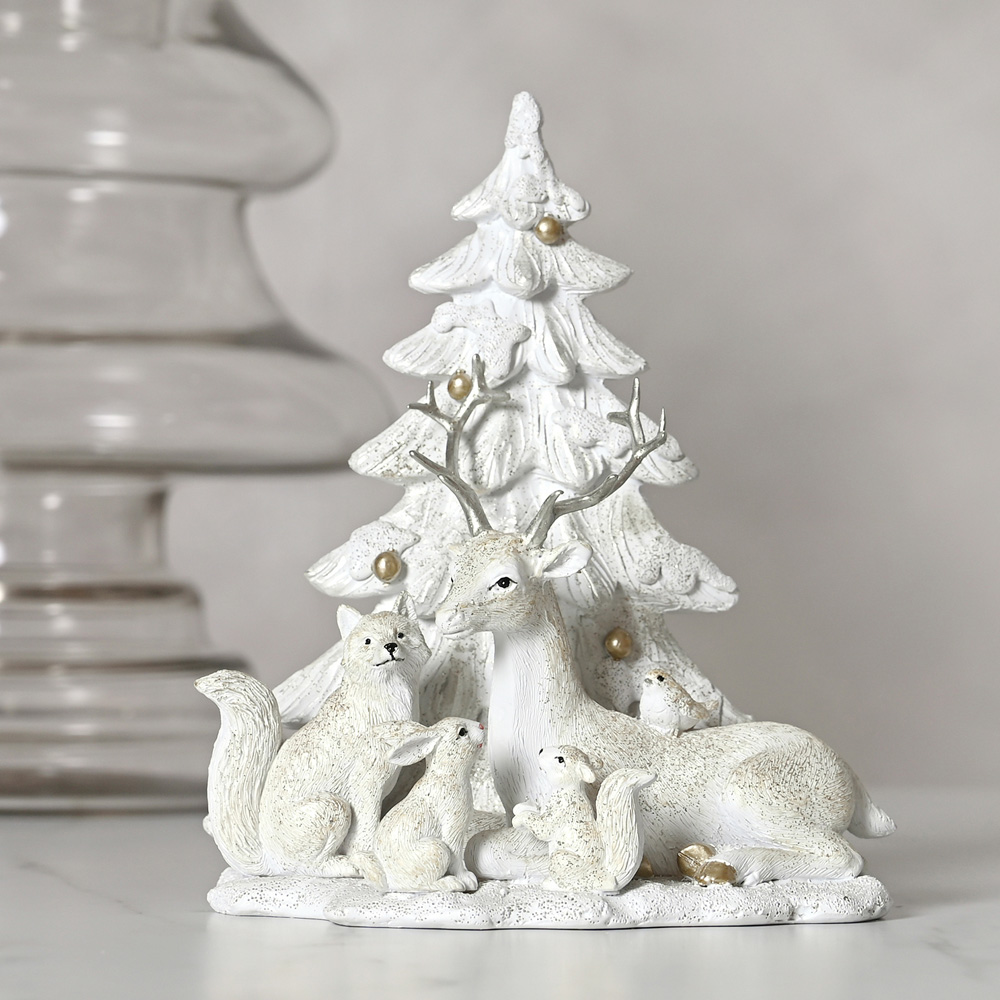 The Christmas Gift Co White Reindeer Squirrel and Rabbit Figurine Image 2