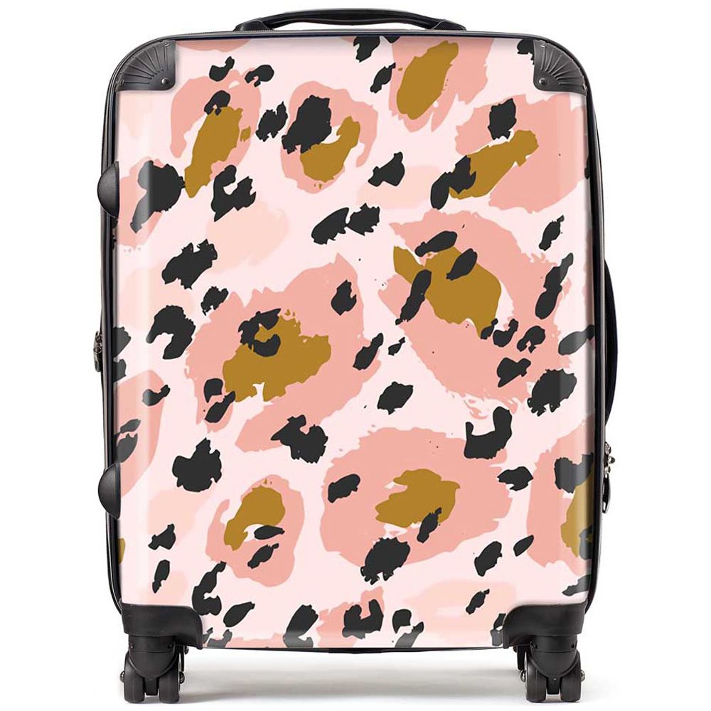 Warren Reed Designer Large Hand Drawn Pink Leopard Print Suitcase Image 1