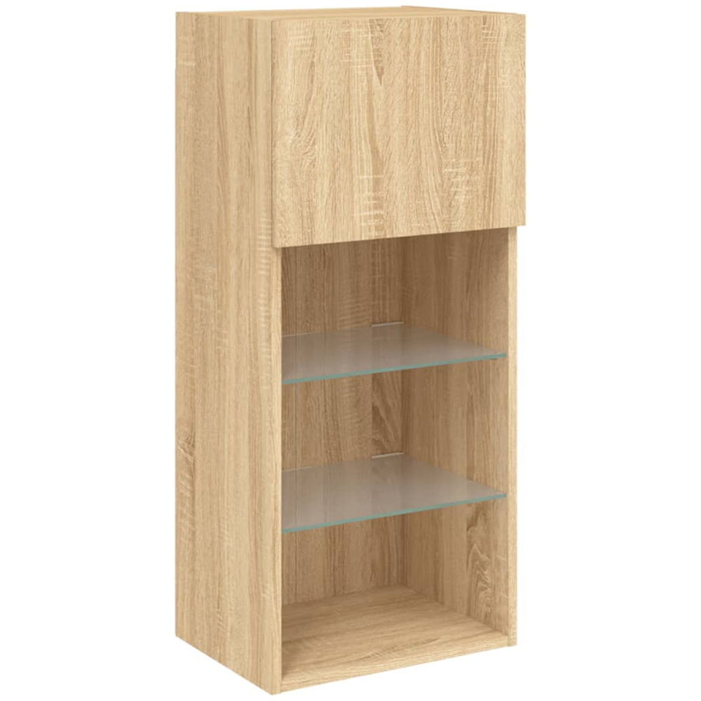 vidaXL Single Door 3 Shelf Sonoma Oak Wall Mounted LED TV Cabinet Image 7