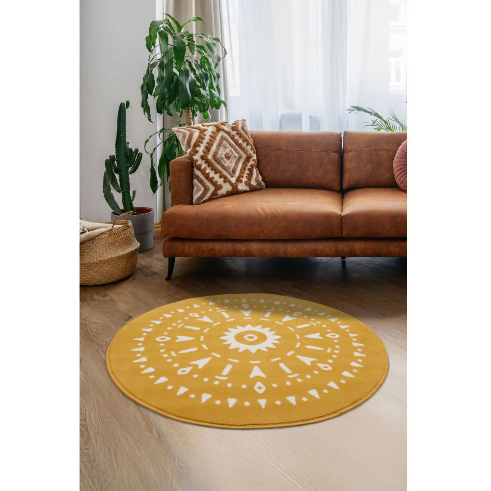 Homemaker Maestro Yellow Aztec Circular Rug 120cm Image 5