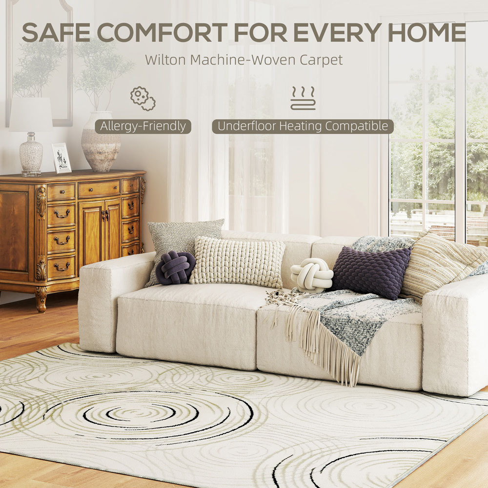 HOMCOM Cream Swirl Pattern Allergy Friendly Rug 230 x 160cm Image 7