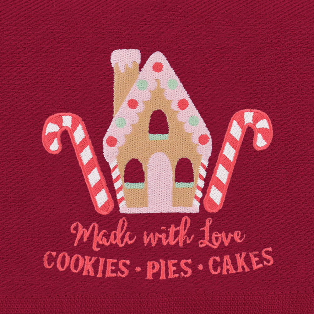 Noel Square Gingerbread House Red Tea Towel 3 Pack Image 4