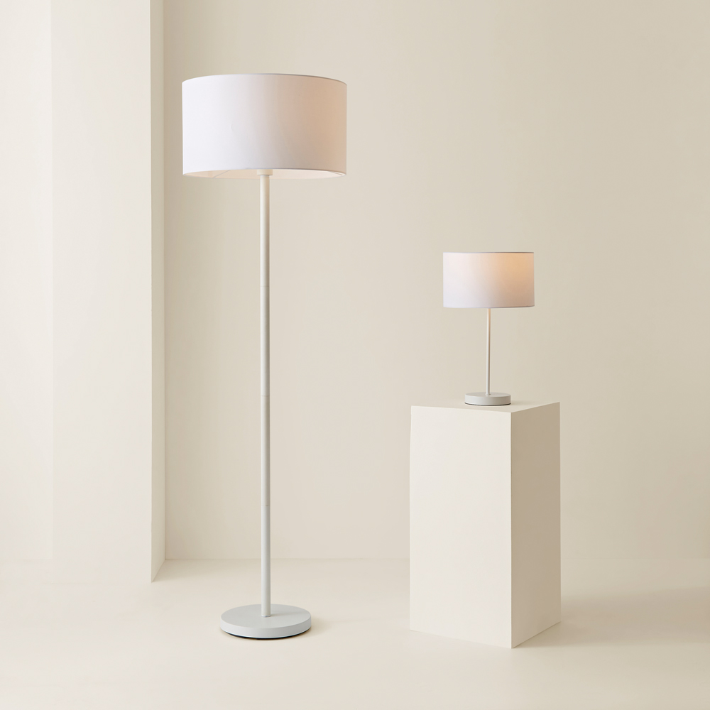 ValueLights Charlie Drum Shade White Table Lamp and Bulb Image 7