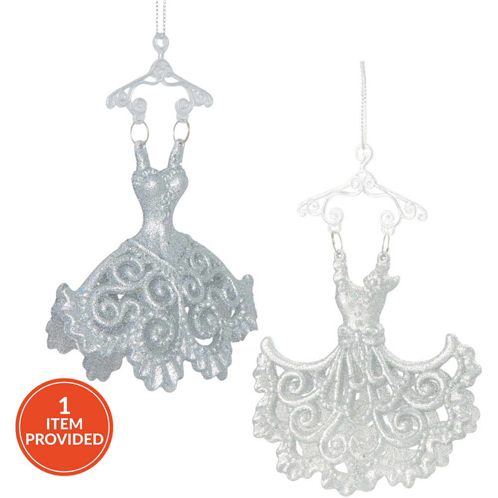 Silver Glitter Dress Hanging Decoration Image 1