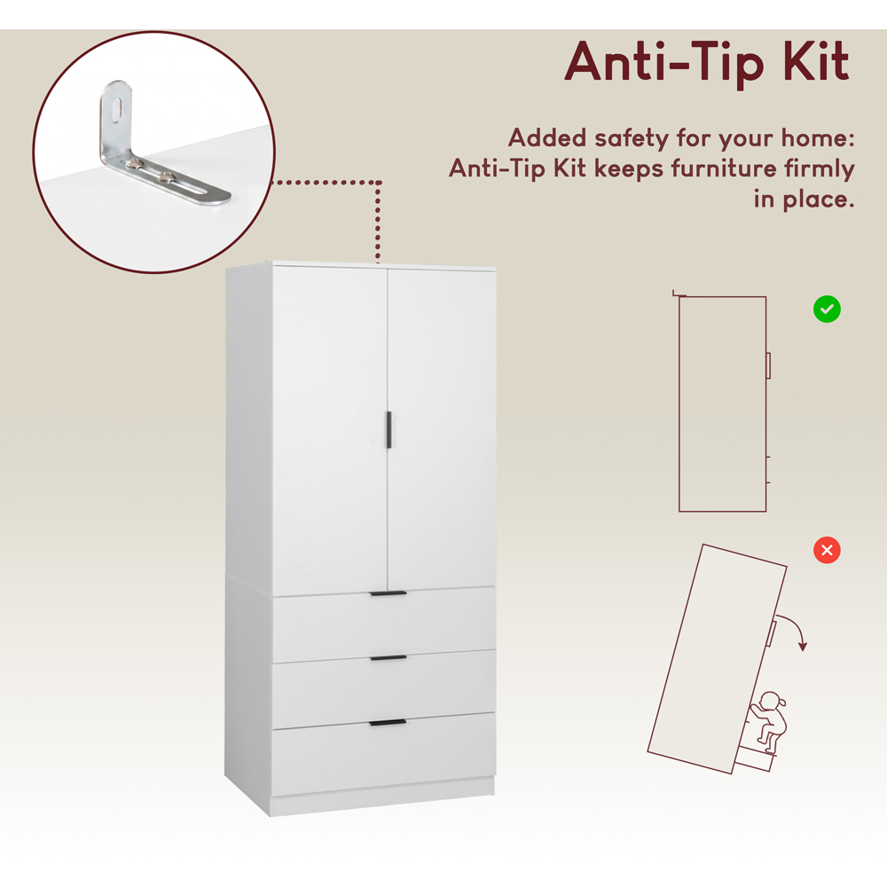 VIDA DESIGNS Trega 2 Door 3 Drawer White Wardrobe Image 8