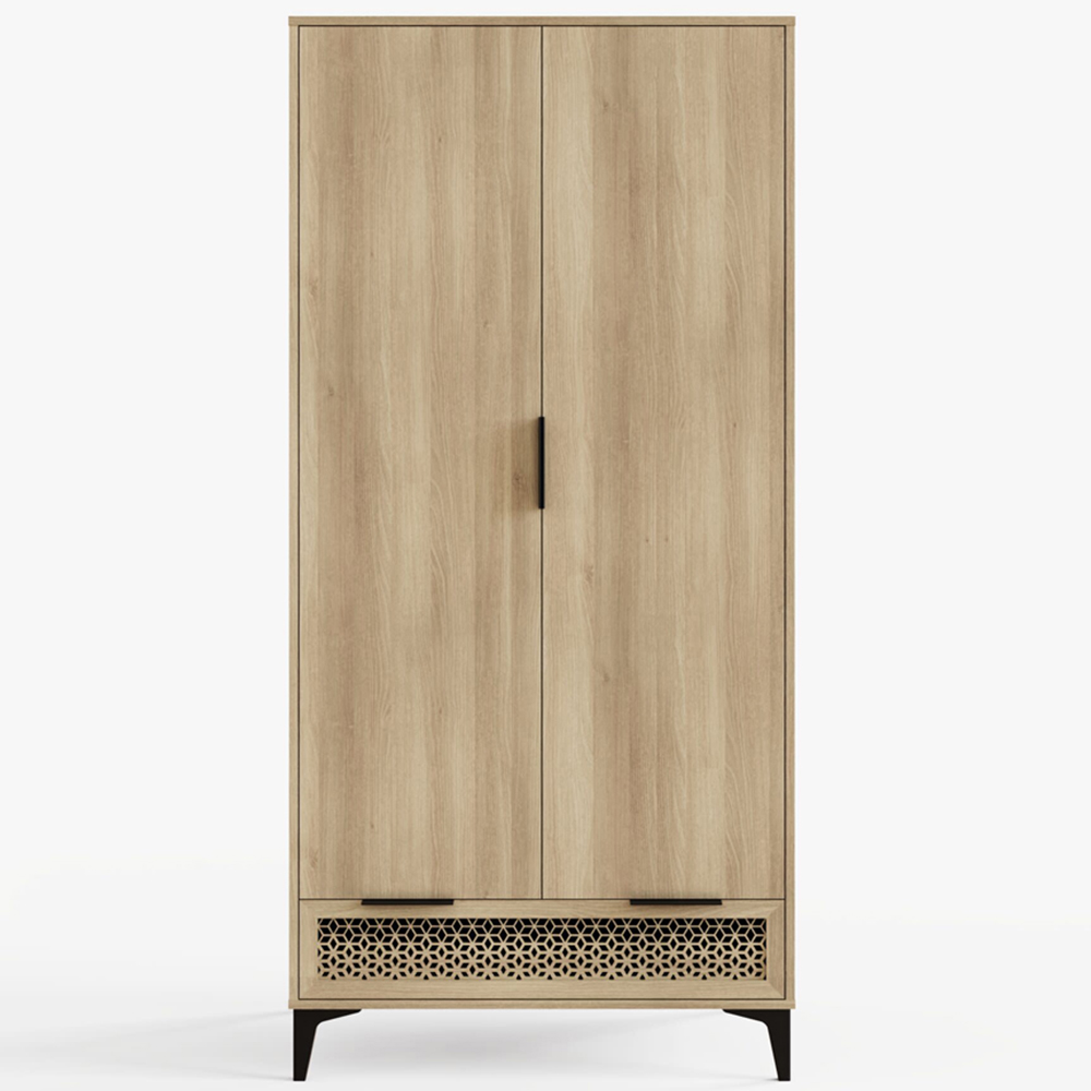 GFW Ezra 2 Door Single Drawer Oak Wardrobe Image 3