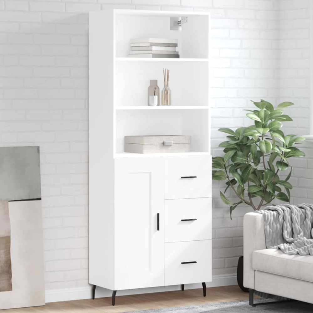 vidaXL Single Door 3 Drawer 3 Shelf White Highboard Image 1