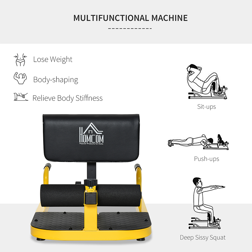 HOMCOM 3 in 1 Yellow Padded Deep Sissy Squat Machine Image 6