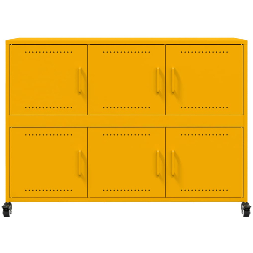vidaXL 6 Door Mustard Yellow Metal Sideboard with Wheels Image 6
