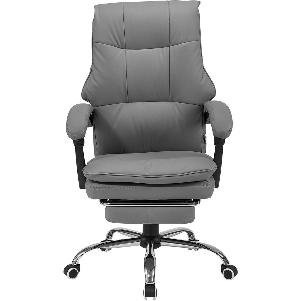Living and Home Grey PVC Leather Reclining Backrest Office Chair with Footrest Image 2