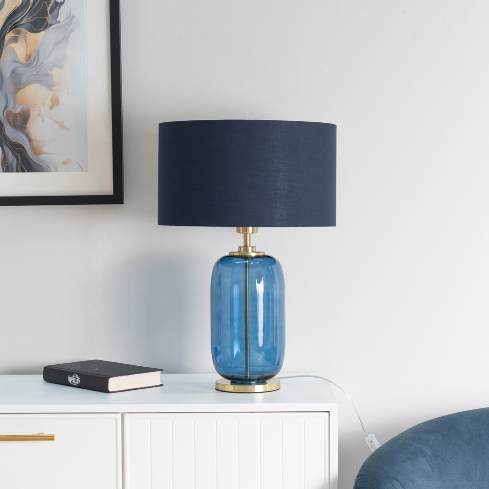 ValueLights Leigh Reni Navy Blue Shade Navy Blue Glass LED Table Lamp Image 3