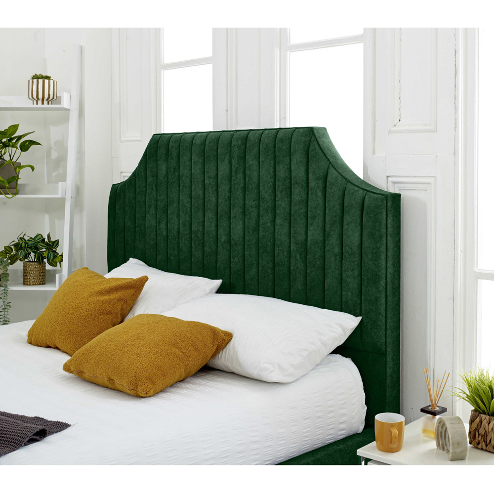Eleganza Ascend Small Double Green Plush Velvet Bed Frame with Lined Headboard Image 2