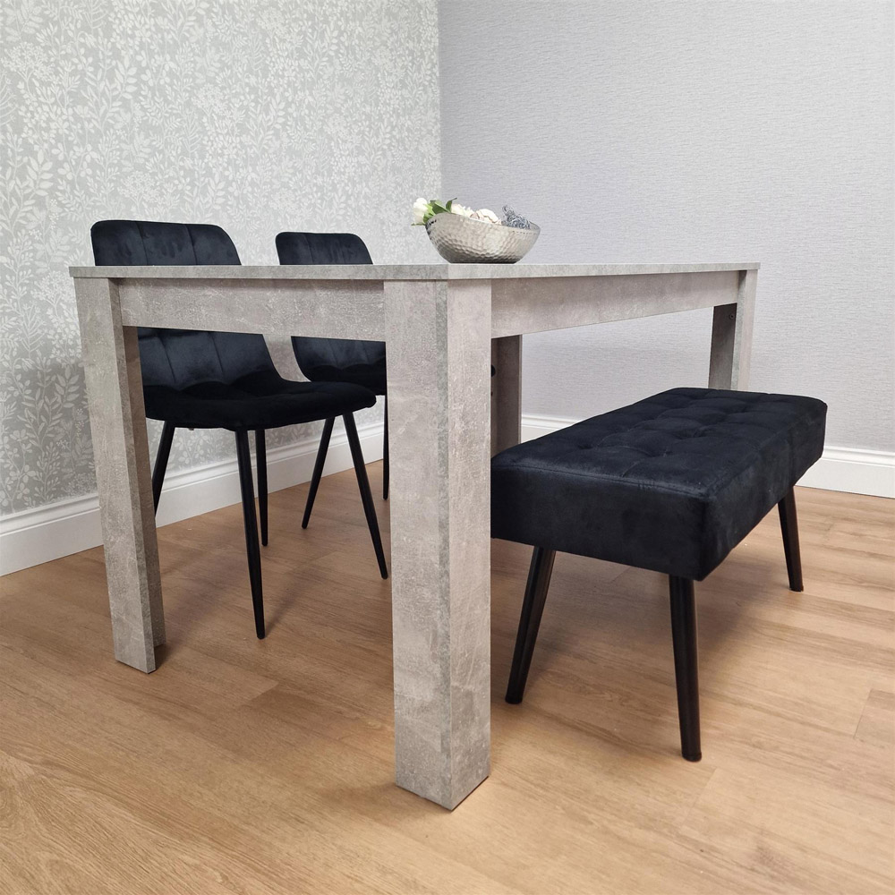 Kosy Koala Rocco 4 Seater Tufted Velvet Dining Set with Bench Stone Grey and Black Image 2