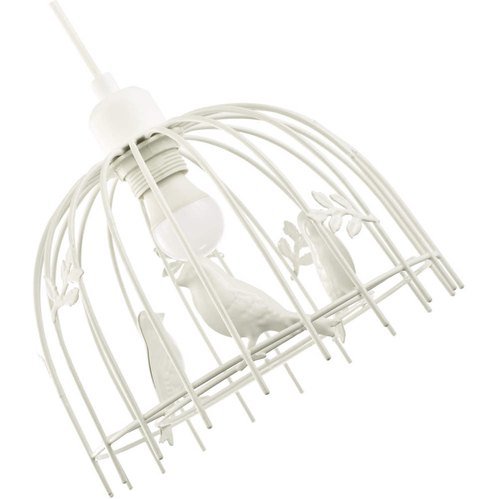 Happy Homewares White Gloss Metal Birdcage Birds and Leaves Shabby Chic Pendant Shade Image 5