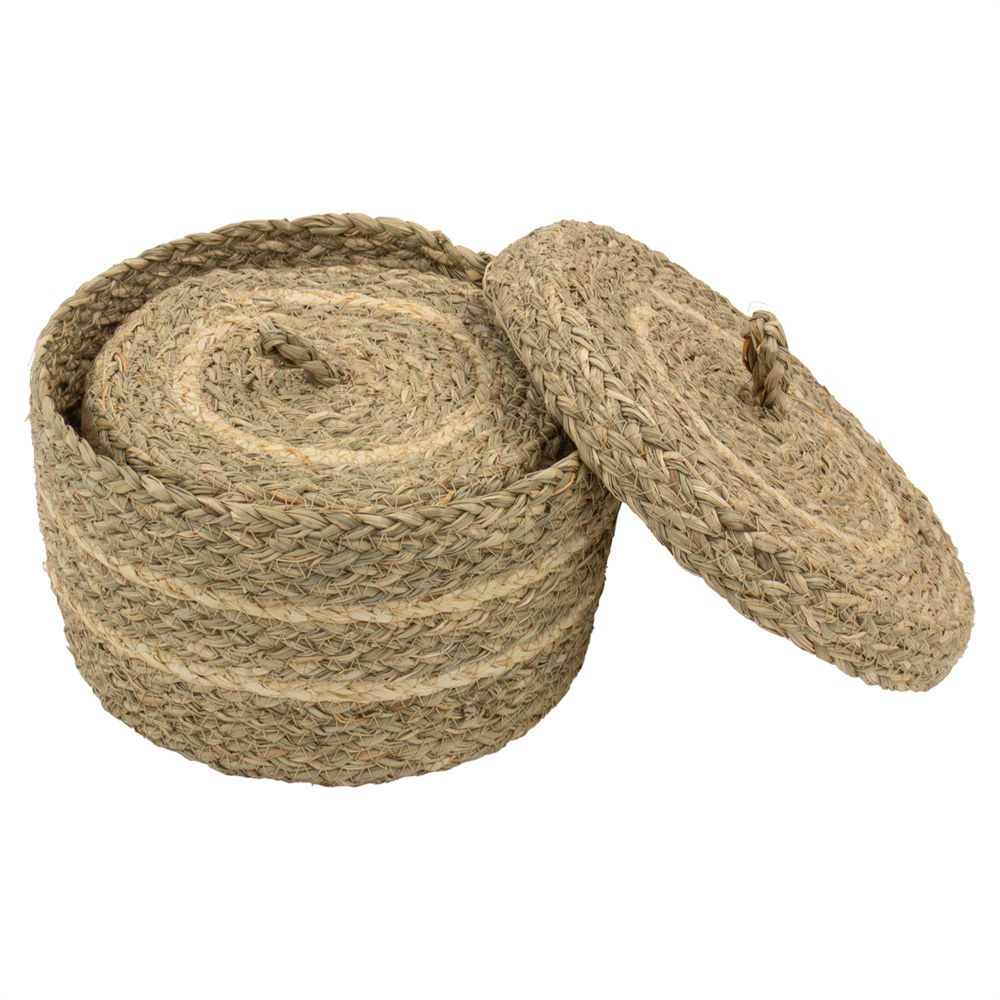 JVL Palma Maize Natural Round Storage Basket with Lid 2 Pack Image 6