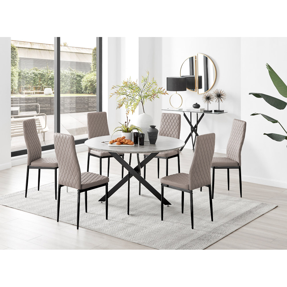 Furniturebox Arona Valera Concrete Effect 6 Seater Round Dining Set Grey and Cappuccino Image 9