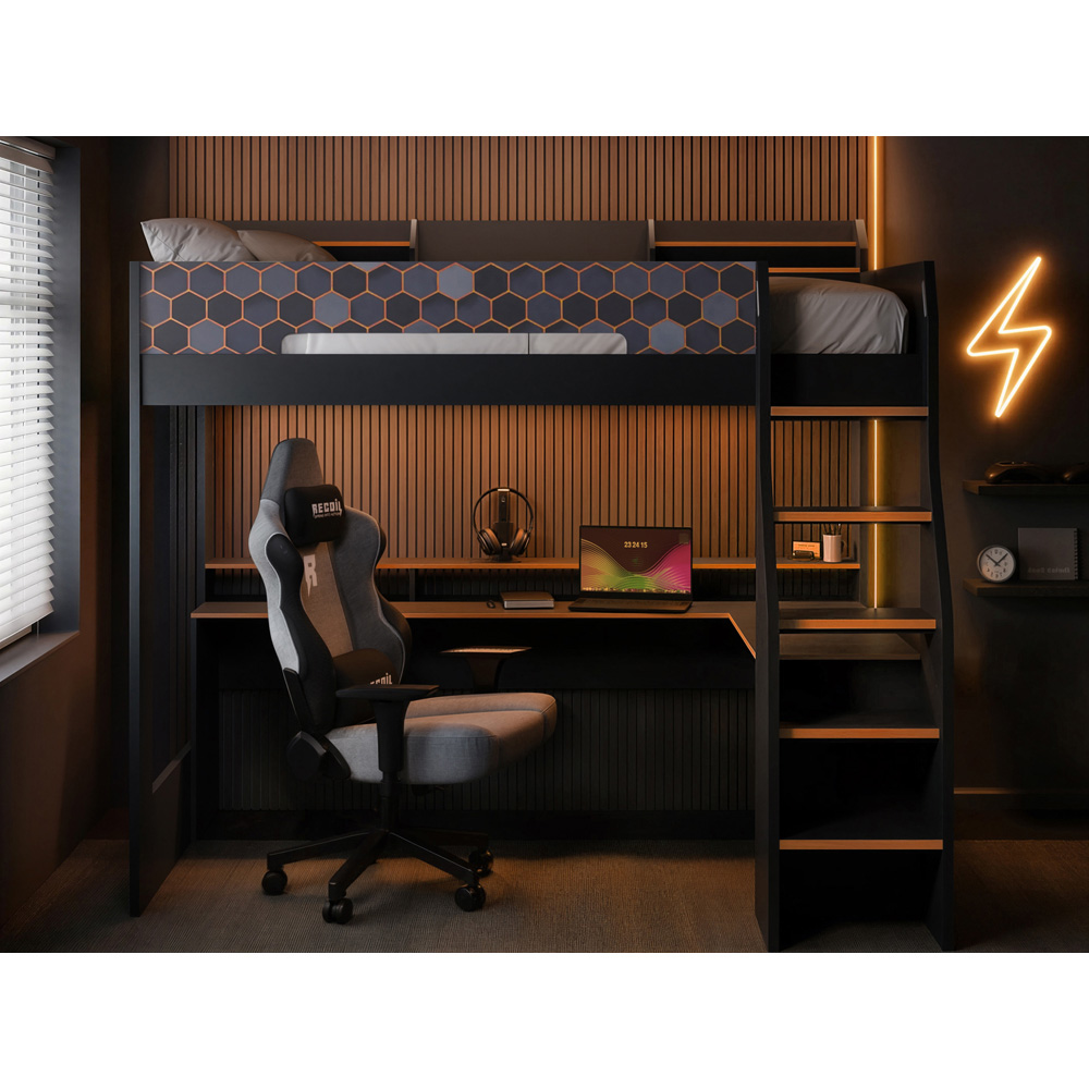 Recoil Ultimate Lumi Single Charcoal and Orange High Sleeper with Desk Image 4