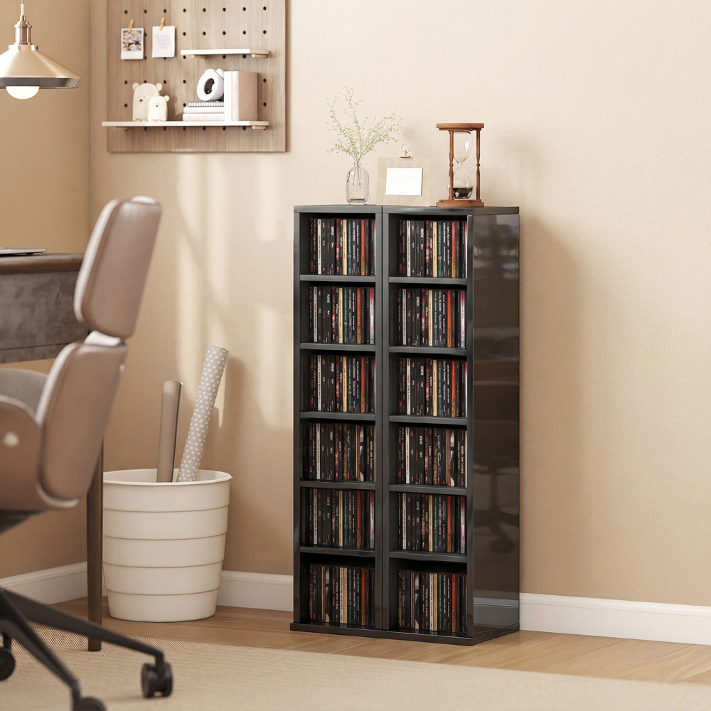 Portland 6 Shelf High Gloss Black Adjustable CD Storage Unit Set of 2 Image 3