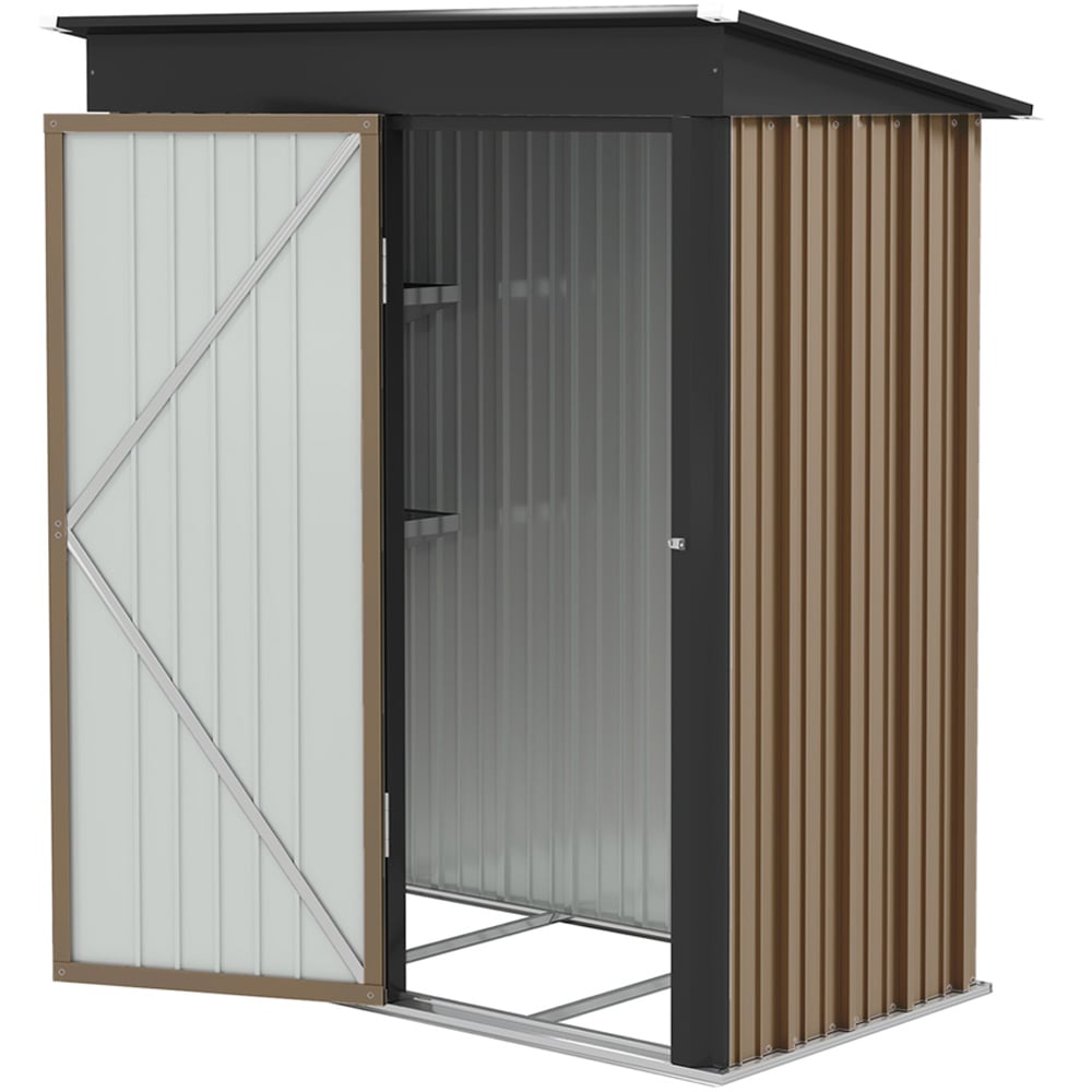 Outsunny 5 x 3ft Single Door Brown Steel Small Lean To Bike Shed Image 1