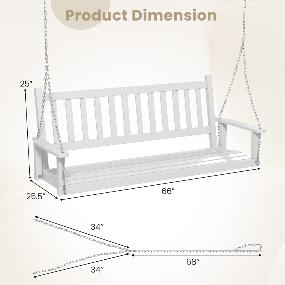 Costway 3 Seater White Garden Swing Image 9