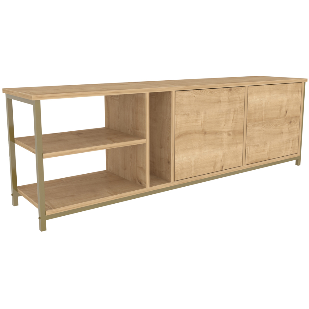 Decorotika Primrose 2 Door 3 Shelf Gold and Oak TV Stand for 72 inch TV Image 3