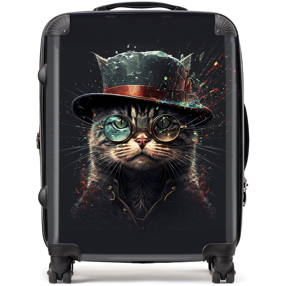 Warren Reed Designer Large Splashart Cat with Glasses Suitcase Image 1