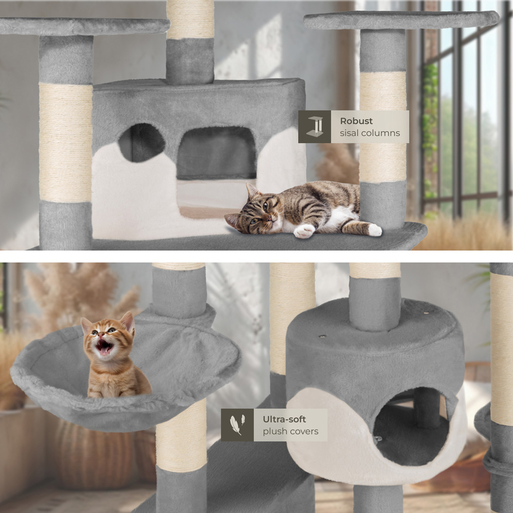tectake Nelly Grey and White Cat Tree with Scratching Posts 204cm Image 6