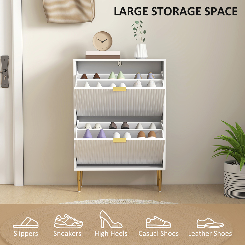 HOMCOM 2 Flip Drawer White Slim Shoe Storage Cabinet Image 5